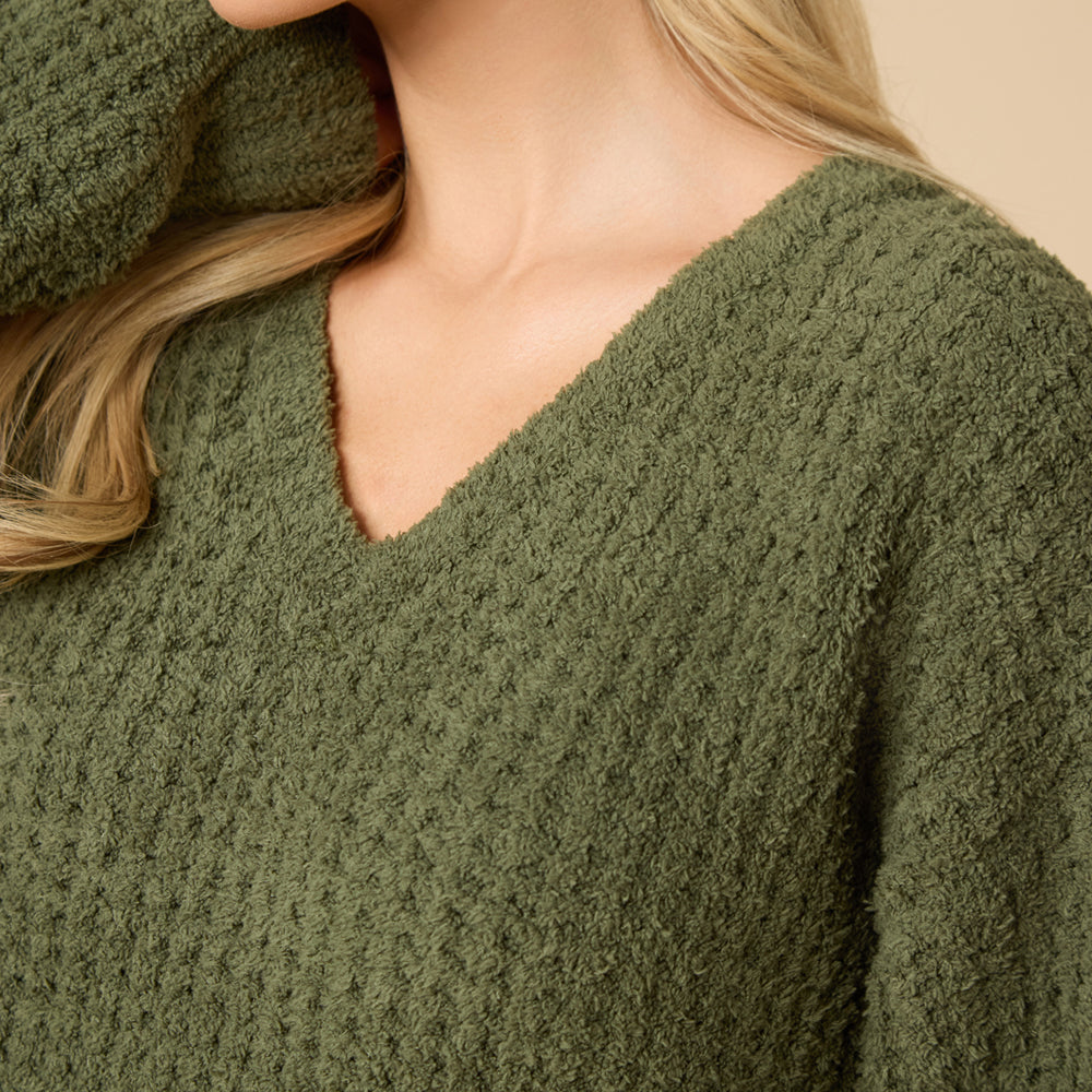 Waffle Knit Marshmallow V-Neck Lounge Set
