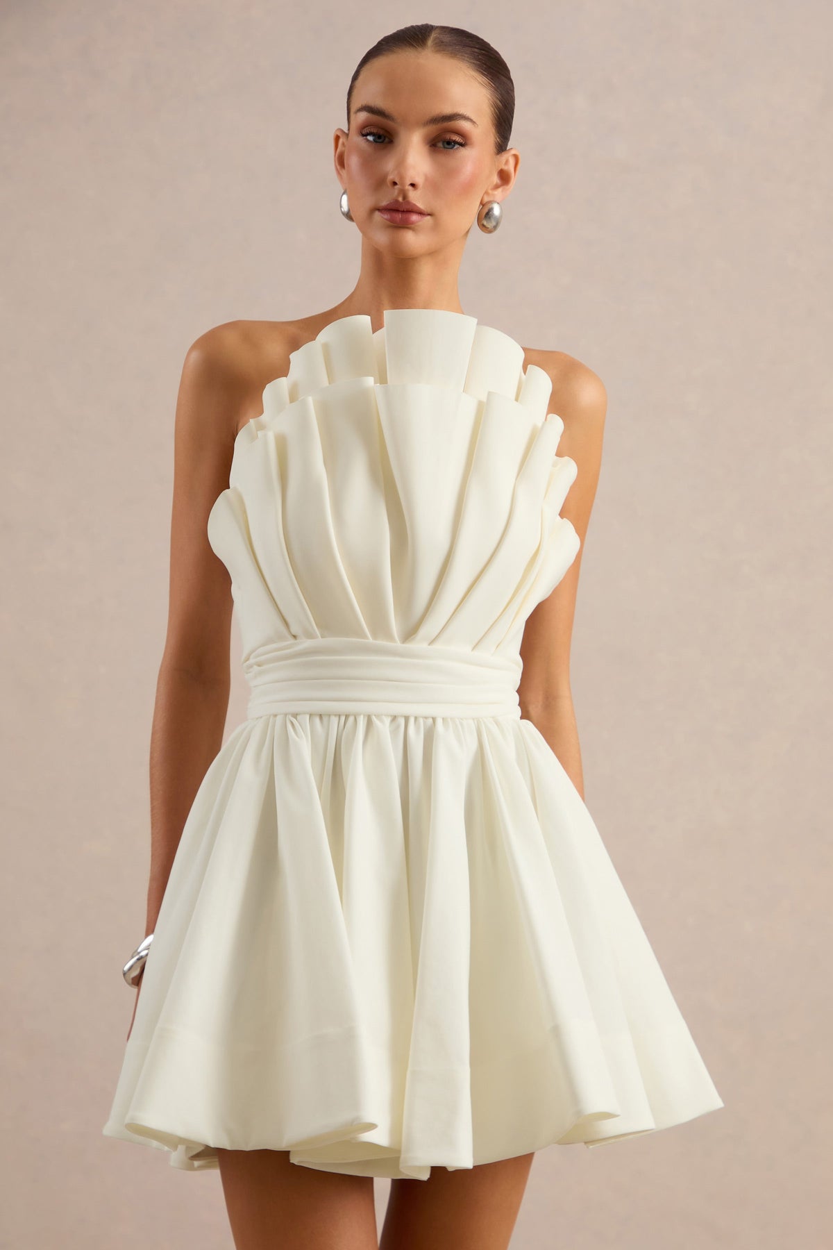 Distinguished | White Asymmetric Ruffled Mini Dress