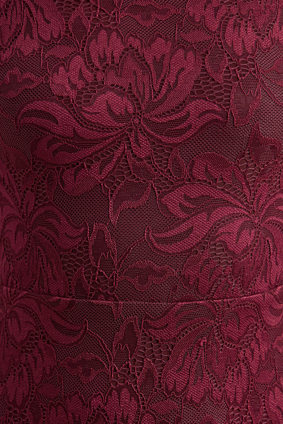 Iselle | Burgundy Lace Bardot-Neck Maxi Dress With Scarf-Detail