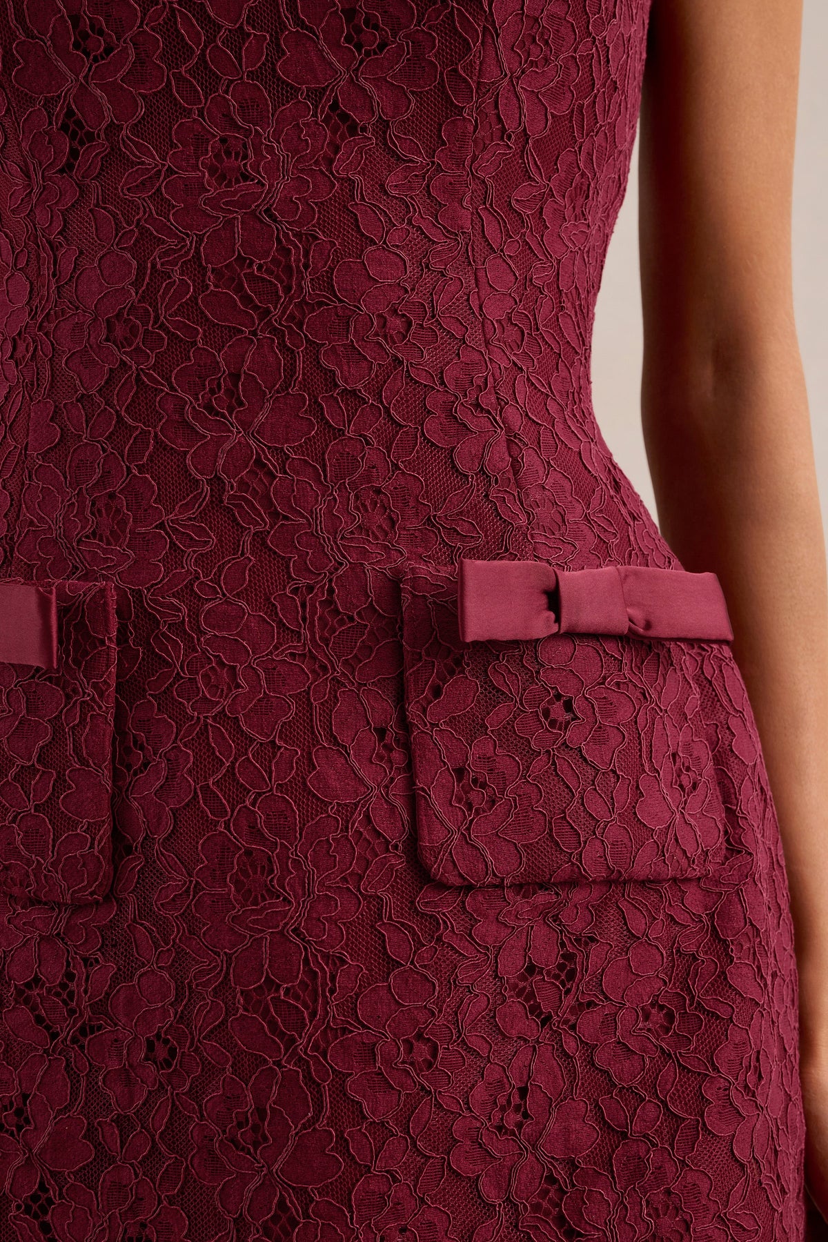 Cielle | Burgundy Lace High Neck Mini Dress With Bow Detailing