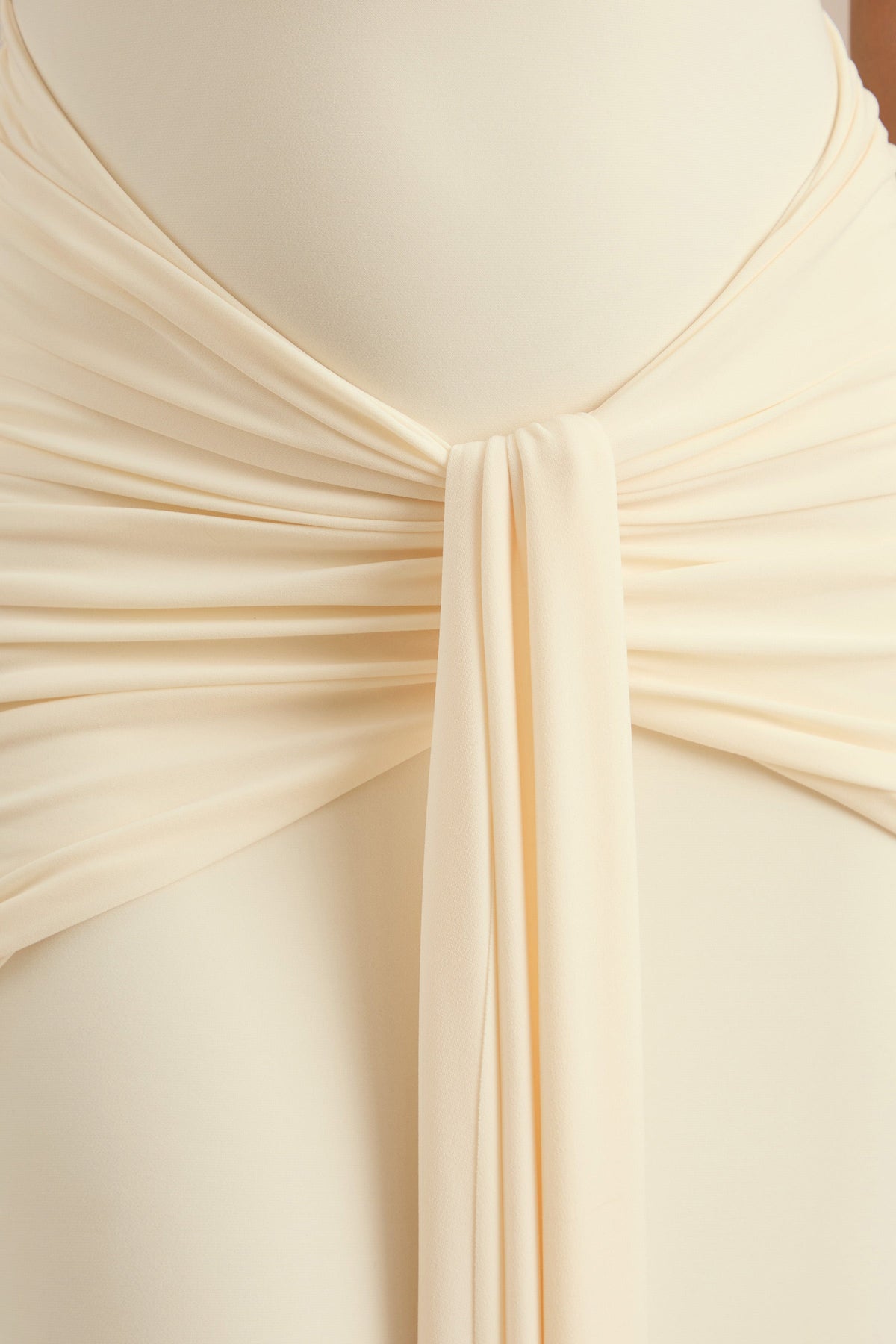 Avalie | Cream Jersey Plunge Maxi Dress With Gathered Detailing And Sash