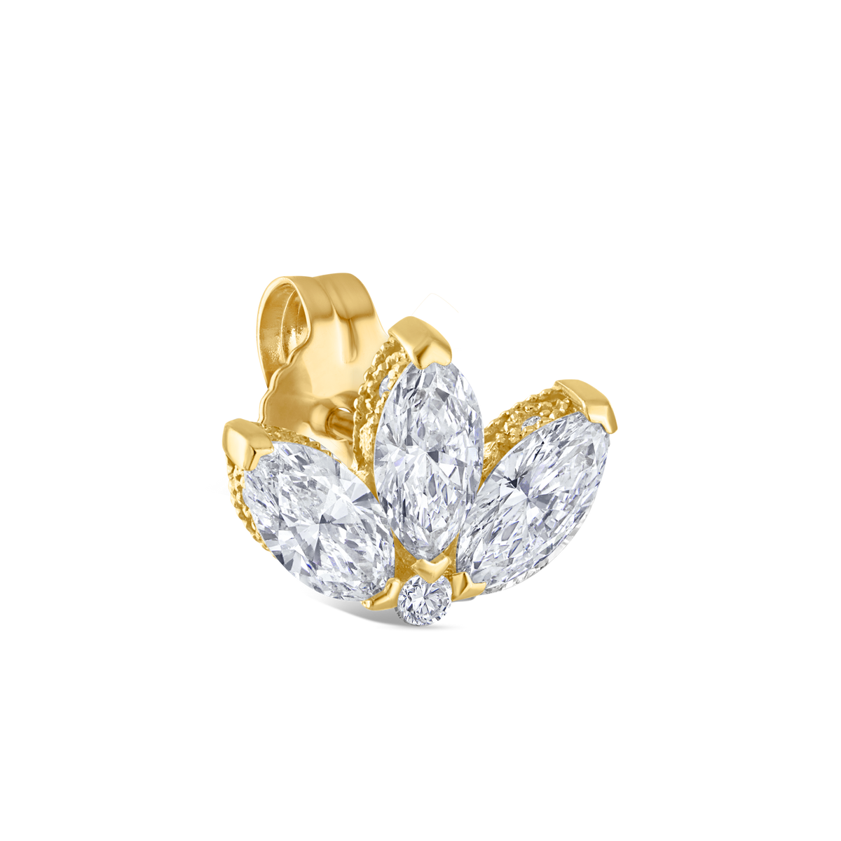 Engraved Diamond Lotus Stud Earring