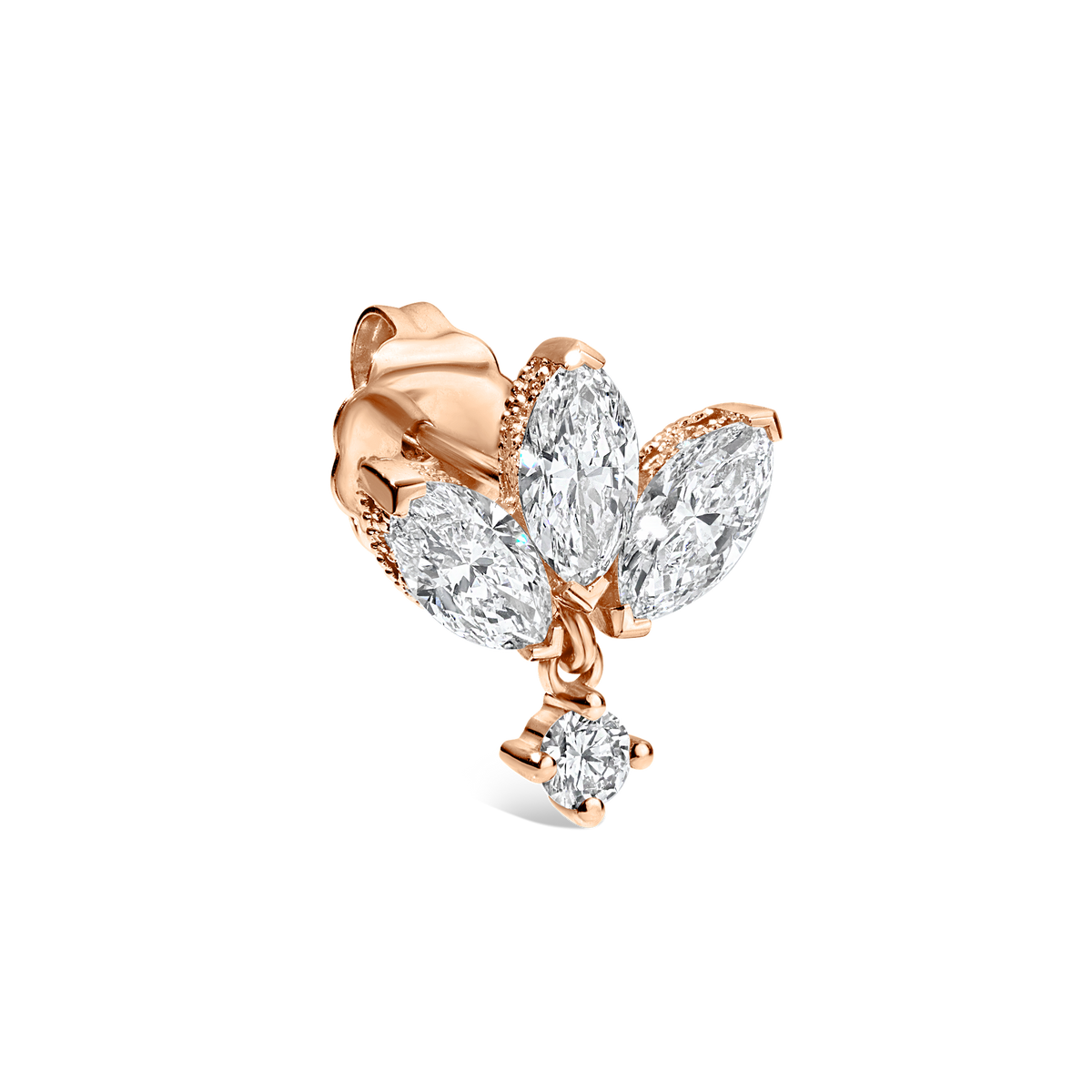 Diamond Engraved Lotus Dangle Stud Earring
