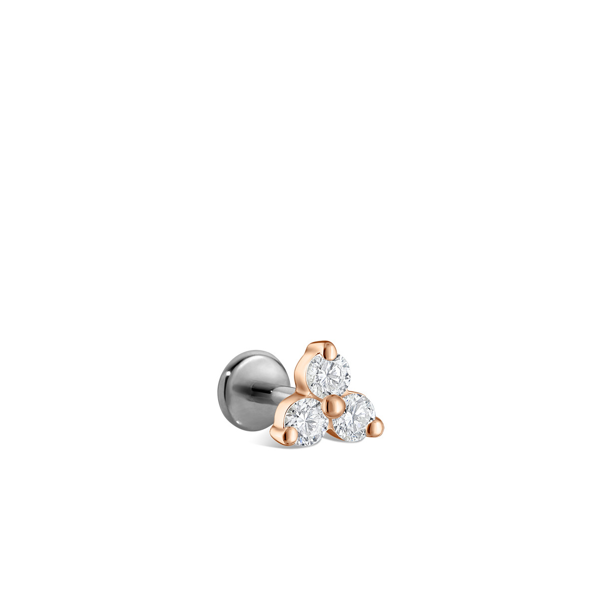 Diamond Trinity Threaded Stud Earring With Titanium Backing