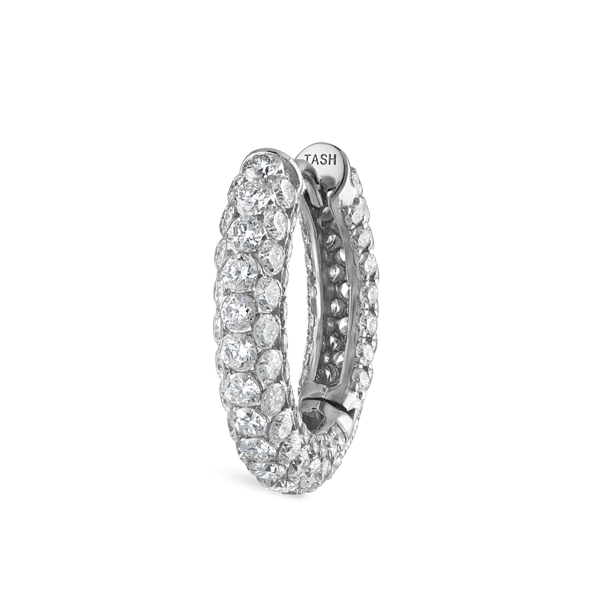 Invisible Set Diamond Three Row Pavé Hoop Earring