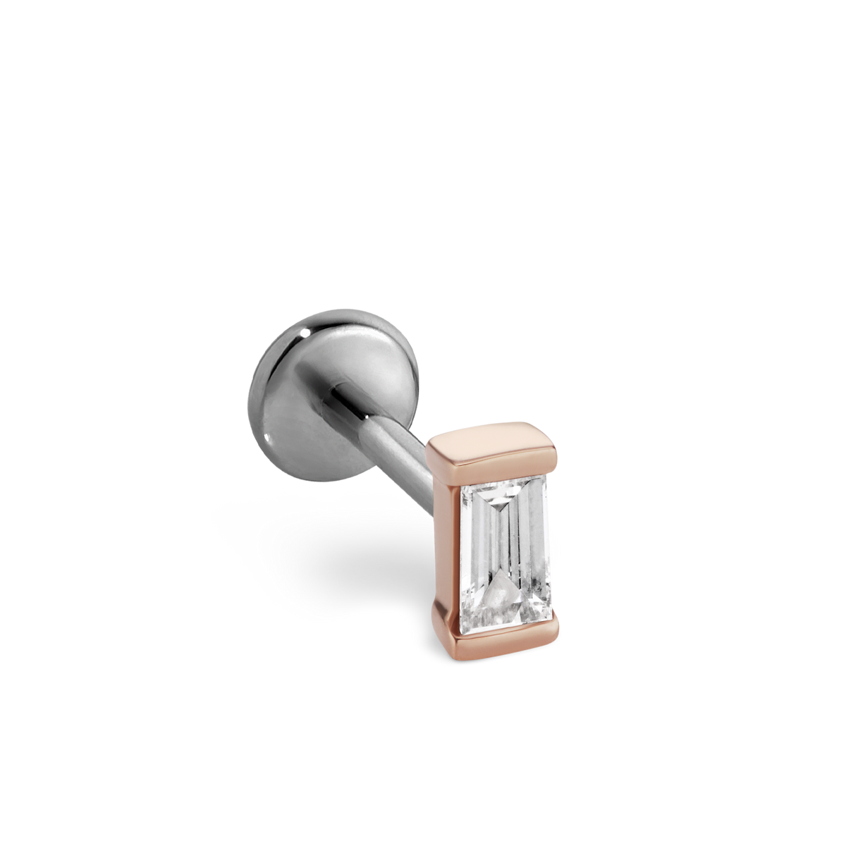 Diamond Baguette Threaded Stud Earring With Titanium Backing
