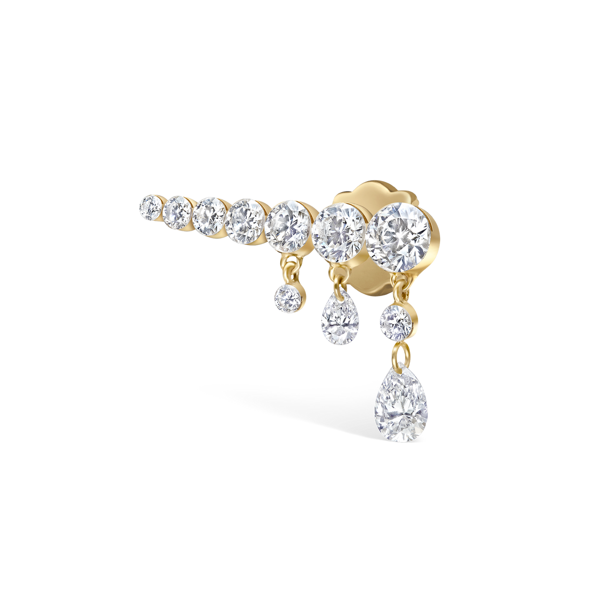 Invisible Set Diamond Crescendo Bar Threaded Stud Earring