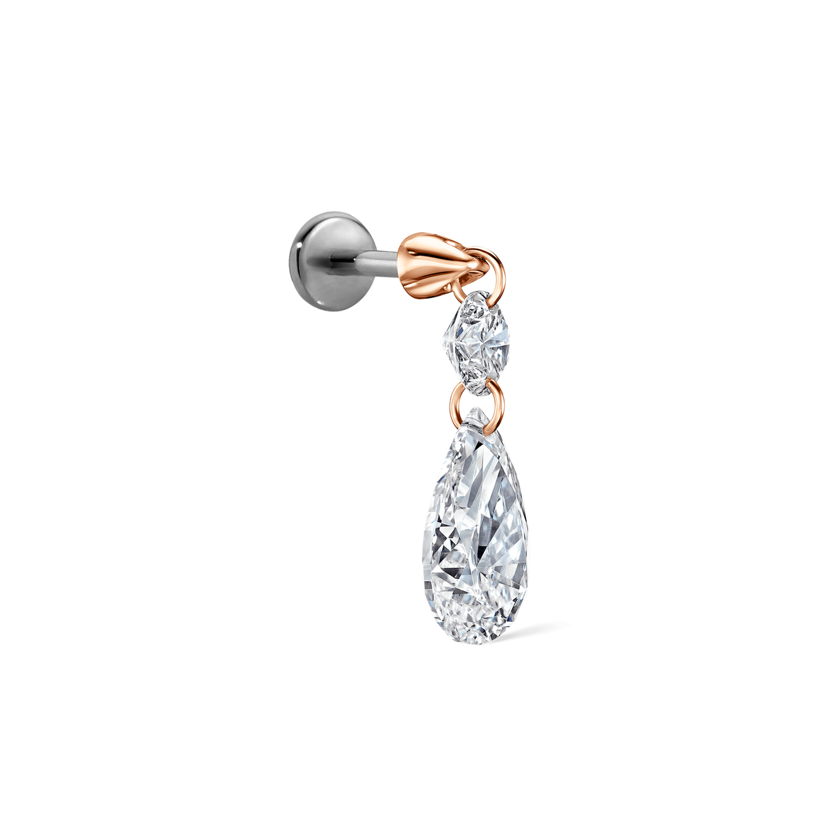 Floating Double Diamond Threaded Charm Earring With Titanium Backing