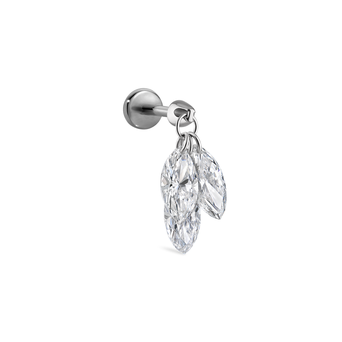 Floating Diamond Plume Threaded Charm Earring With Titanium Backing