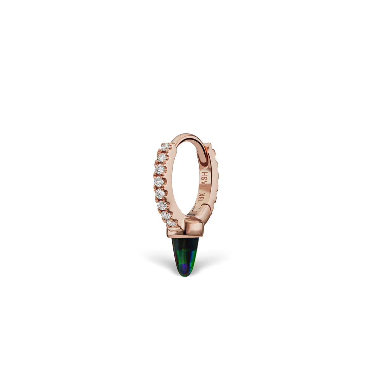 Single Short Black Opal Spike Diamond Eternity Hoop Earring