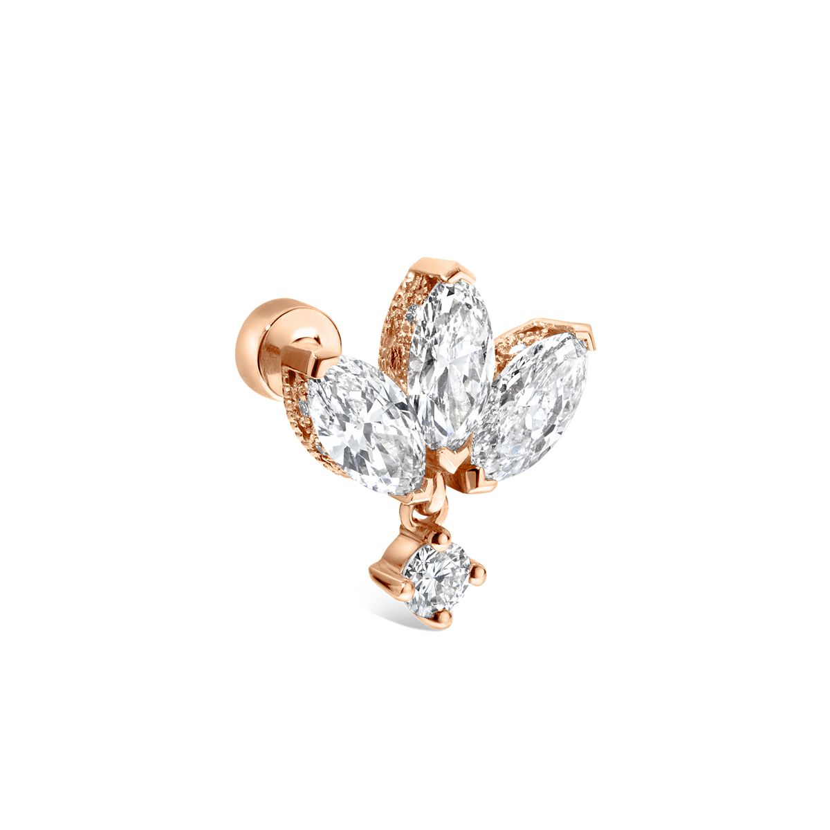 Diamond Engraved Lotus with Dangle Threaded Stud Earring