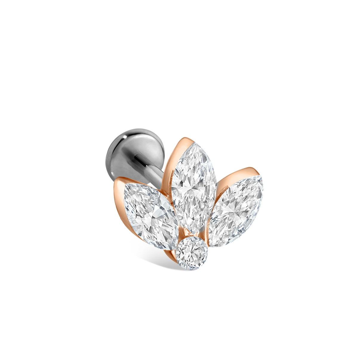 Diamond Engraved Lotus Threaded Stud Earring With Titanium Backing