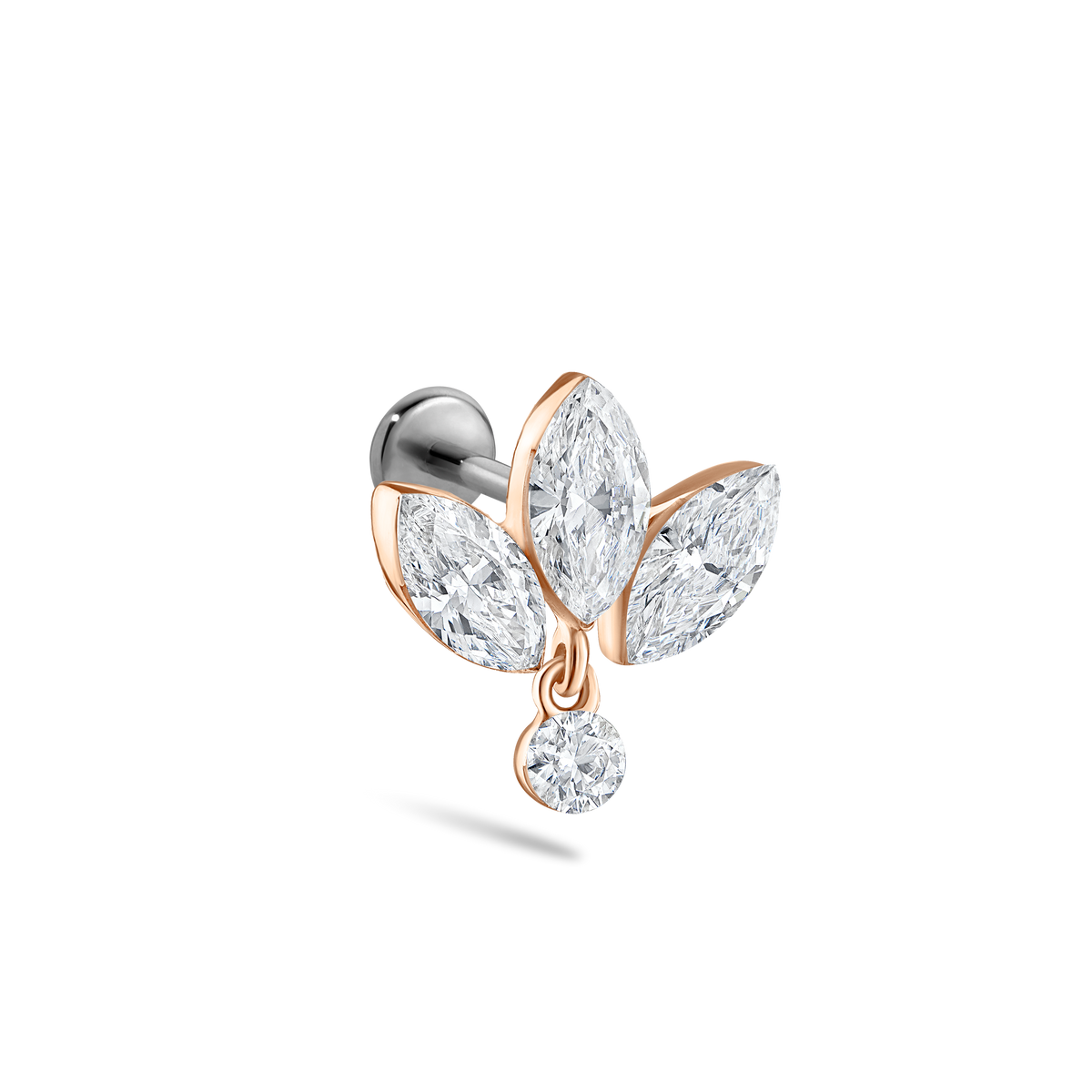 Invisible Diamond Lotus with Dangle Threaded Stud Earring With Titanium Backing