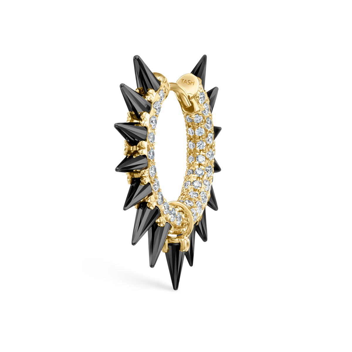 Black Moissanite Mohawk and Diamond Pavé Hoop Earring