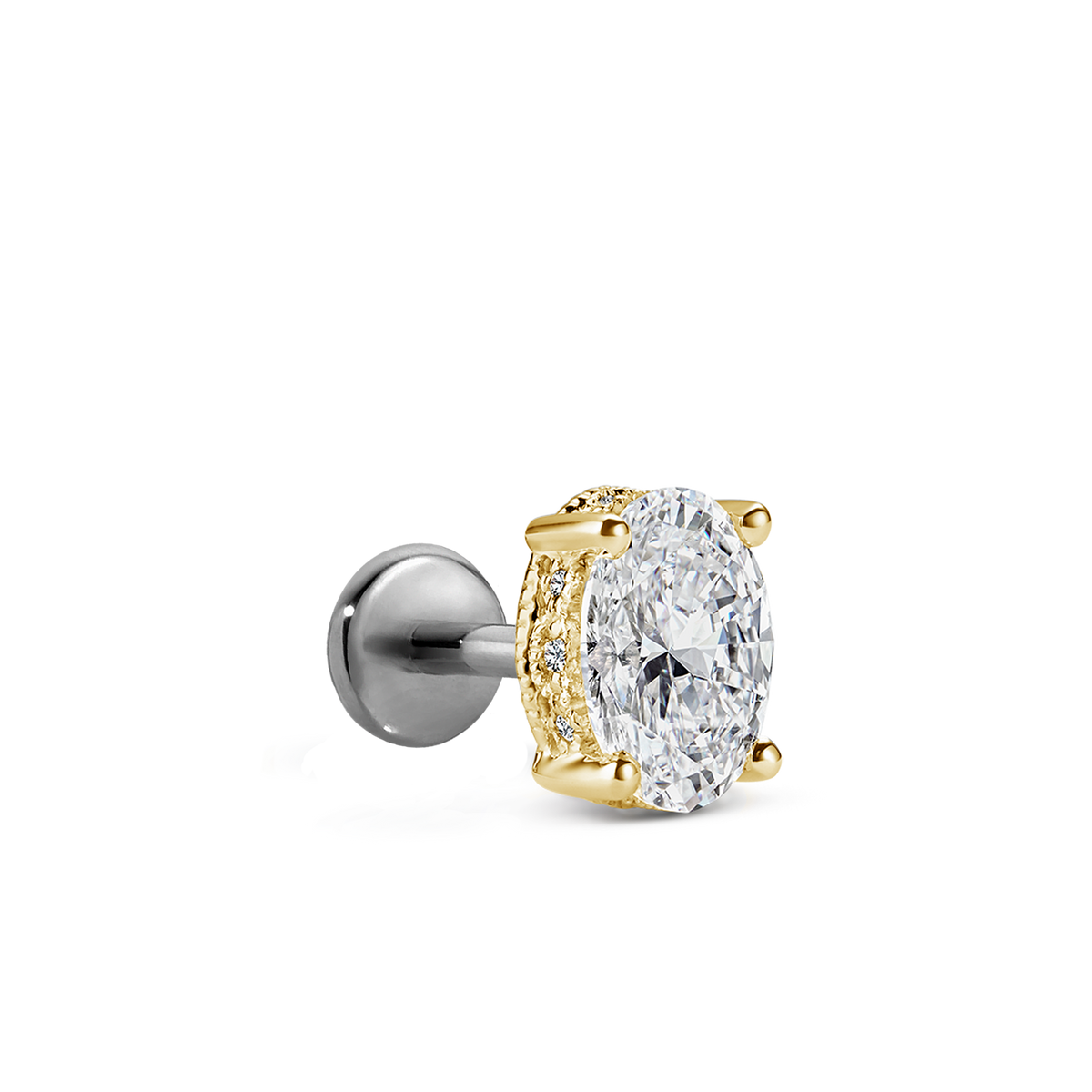 Oval Diamond Engraved Threaded Stud Earring With Titanium Backing