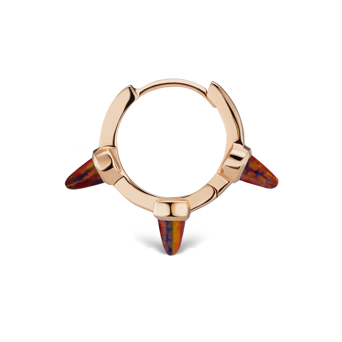 Triple Short Black-Red Opal Spike Hoop Earring