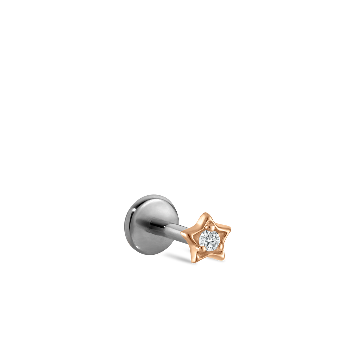 Diamond Solitaire Star Threaded Stud Earring With Titanium Backing