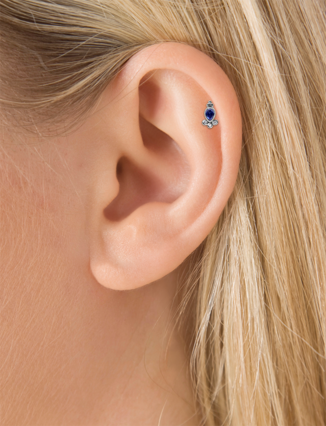 Blue Sapphire and Diamond Delia Threaded Stud Earring With Titanium Backing