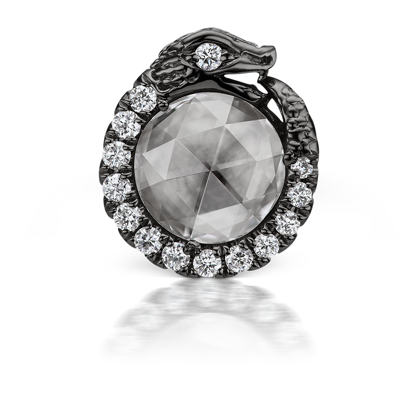 Diamond Pavé Ouroboros Threaded Stud Earring With Titanium Backing