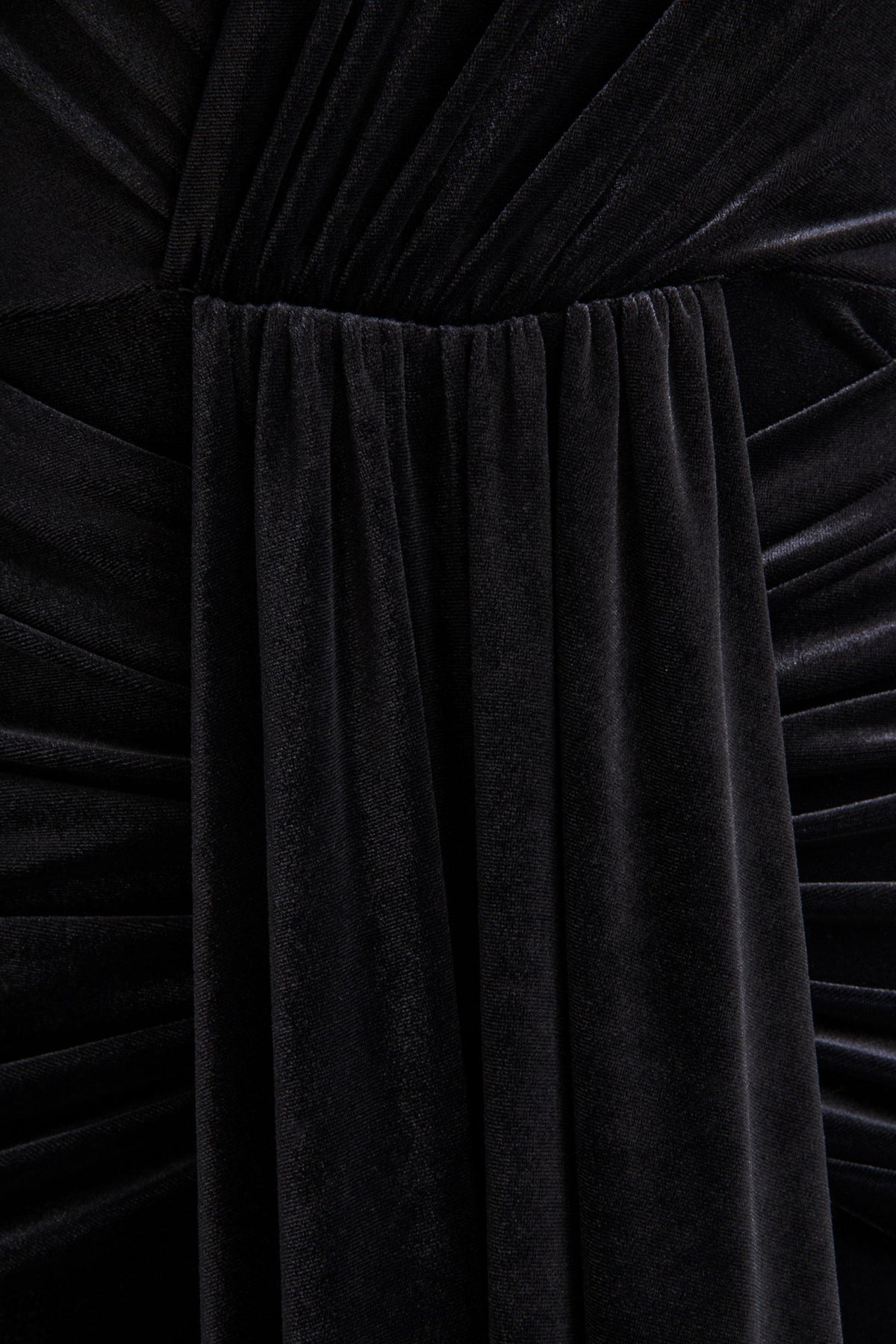 Halima | Black Velvet Plunge-Neck Maxi Dress With Gathered Detailing