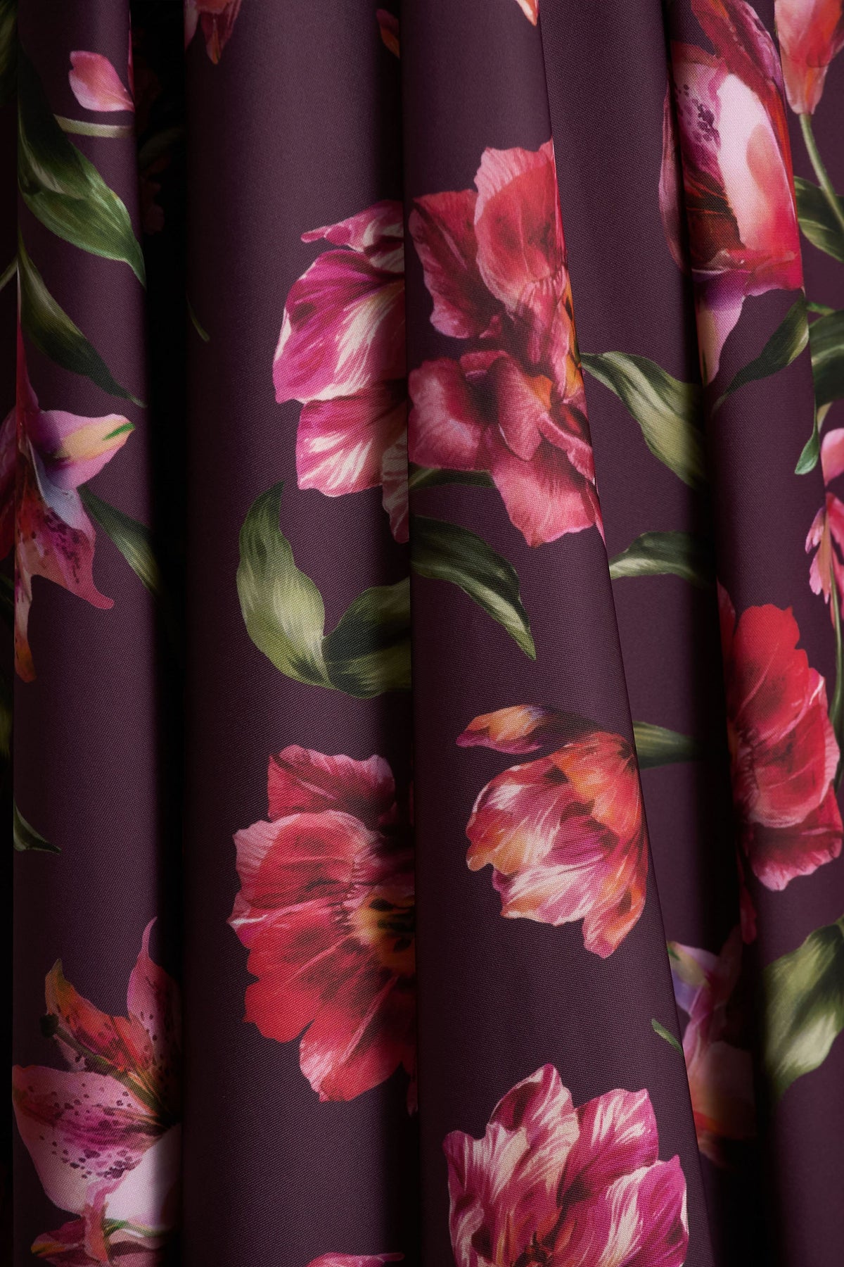 Berta | Burgundy Floral Print Scuba Square Neck A-Line Midi Dress