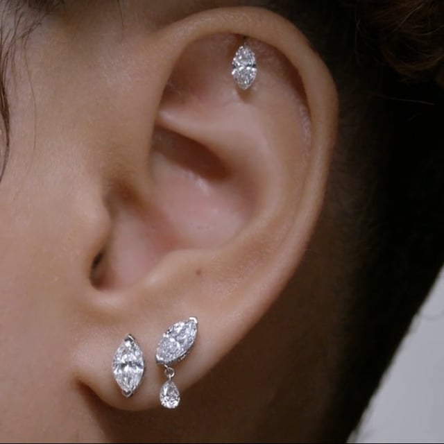 Marquise Diamond Threaded Stud Earring