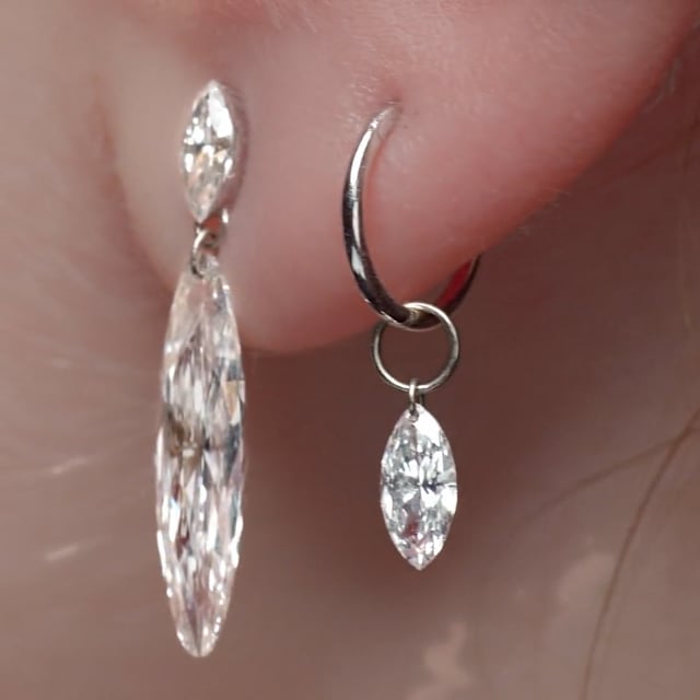 Marquise Diamond Threaded Stud Earring