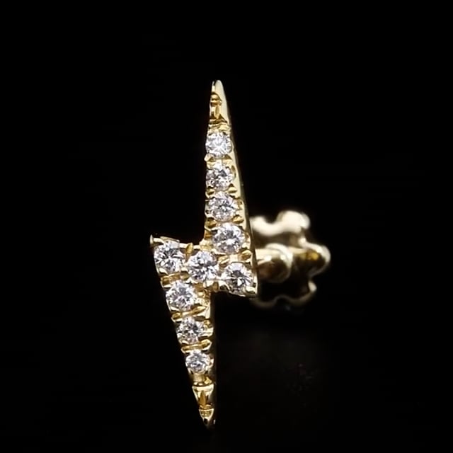 Diamond Lightning Bolt Threaded Stud Earring With Titanium Backing