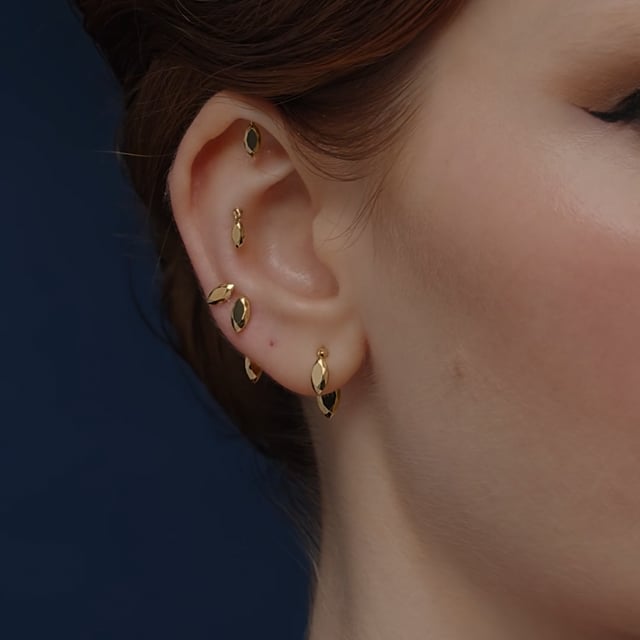 Faceted Gold Marquise Threaded Stud Earring With Titanium Backing