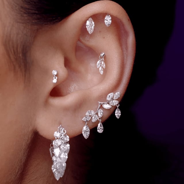Floating Diamond Plume Threaded Charm Earring With Titanium Backing