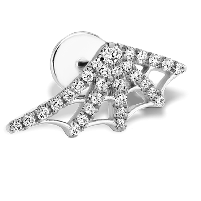 Diamond Web Threaded Stud Earring With Titanium Backing