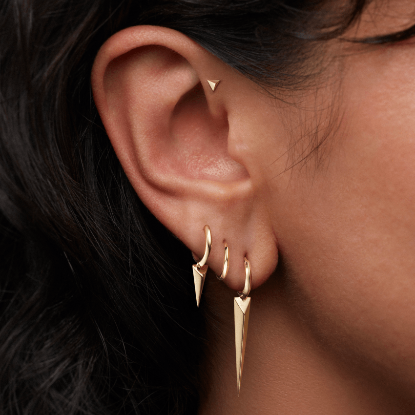 Faceted Single Long Spike Hoop Earring