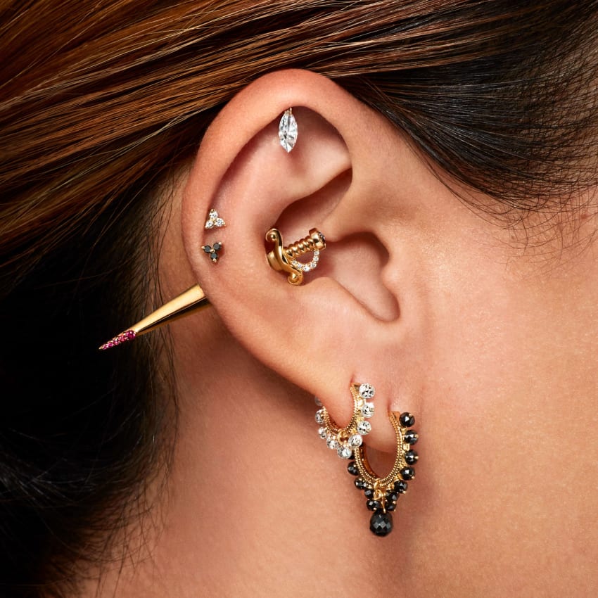 Black Diamond Coronet with Briolette Hoop Earring