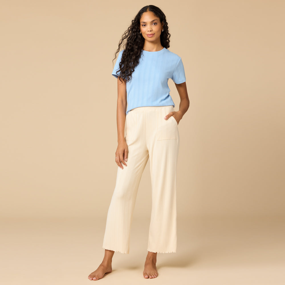 Pointelle Cropped Pant with Lettuce Edge