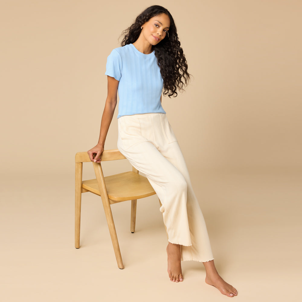 Pointelle Cropped Pant with Lettuce Edge