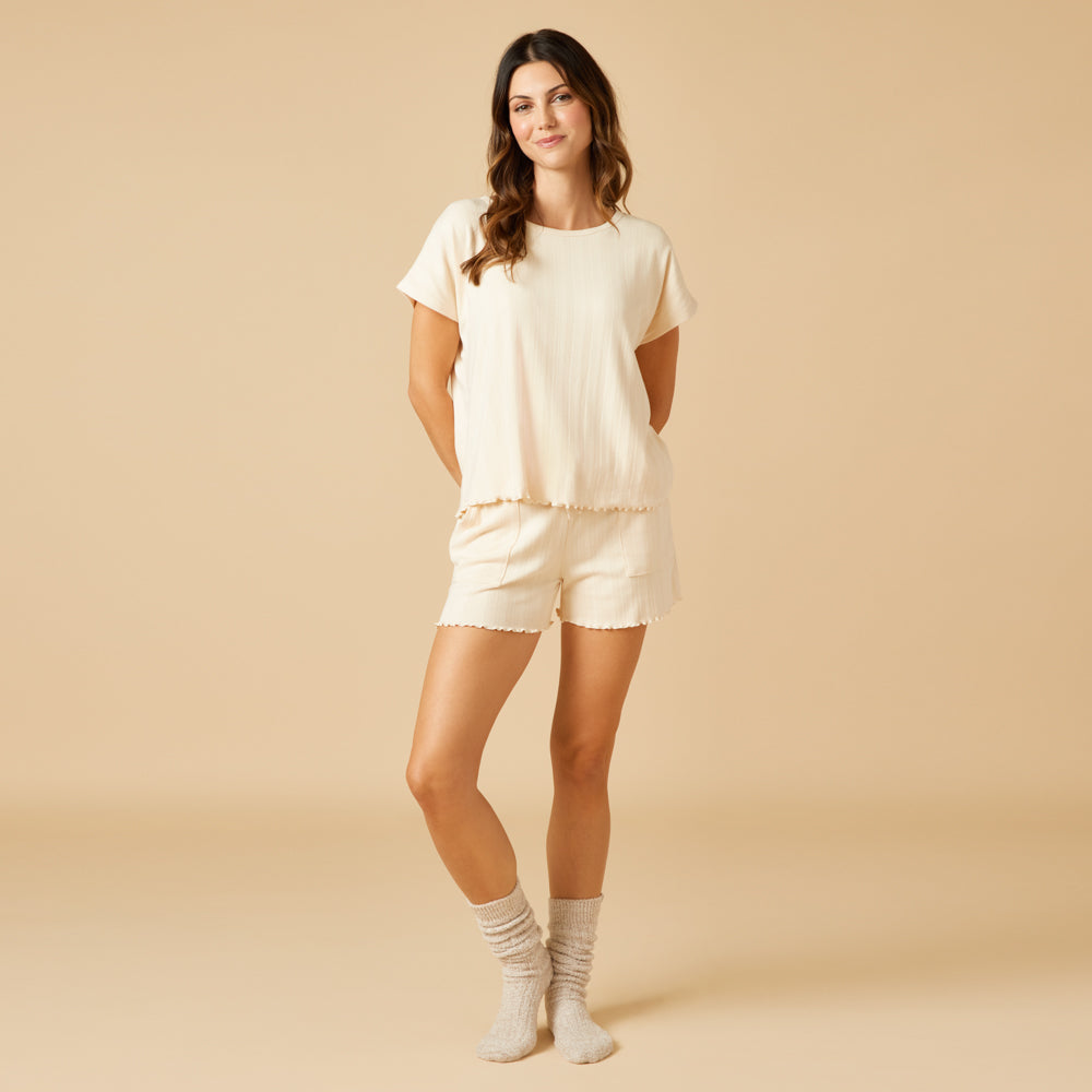 Pointelle Tap Shorts with Lettuce Edge