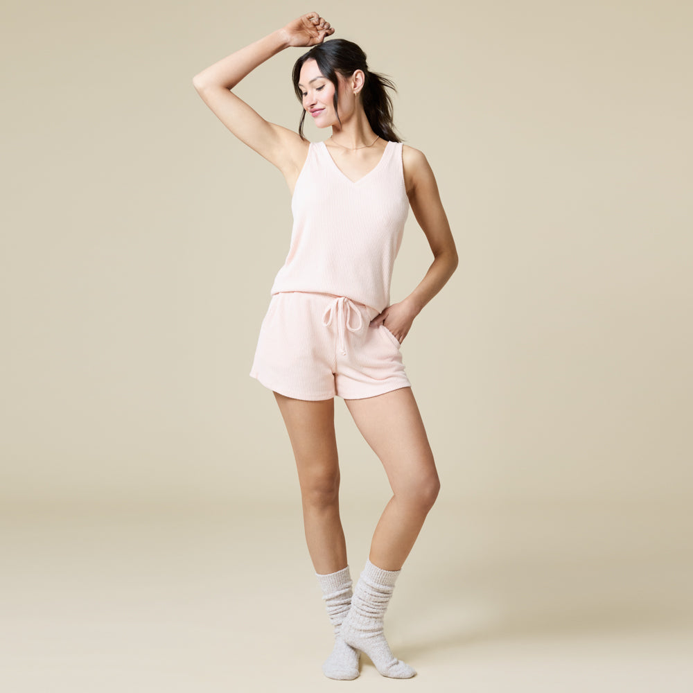 Rib Dream Double V-Neck Short Set