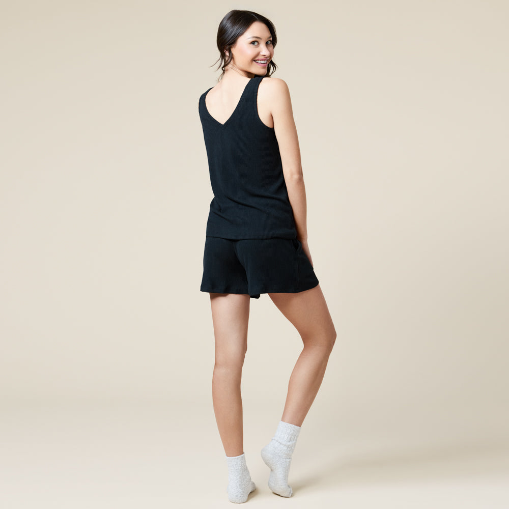 Rib Dream Double V-Neck Short Set