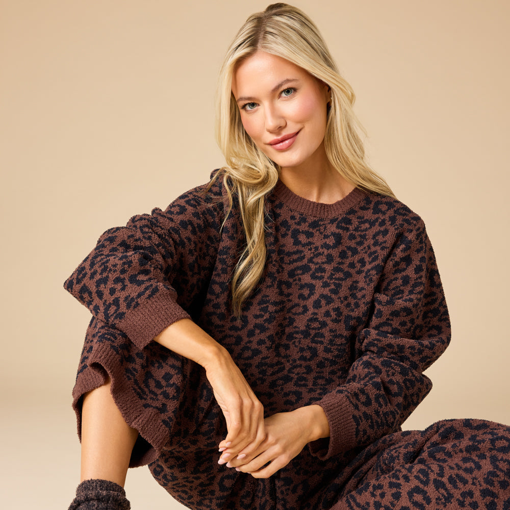 Leopard Marshmallow Crew Neck Lounge Set