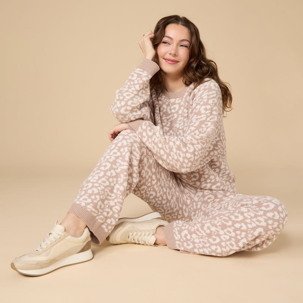 Leopard Marshmallow Crew Neck Lounge Set