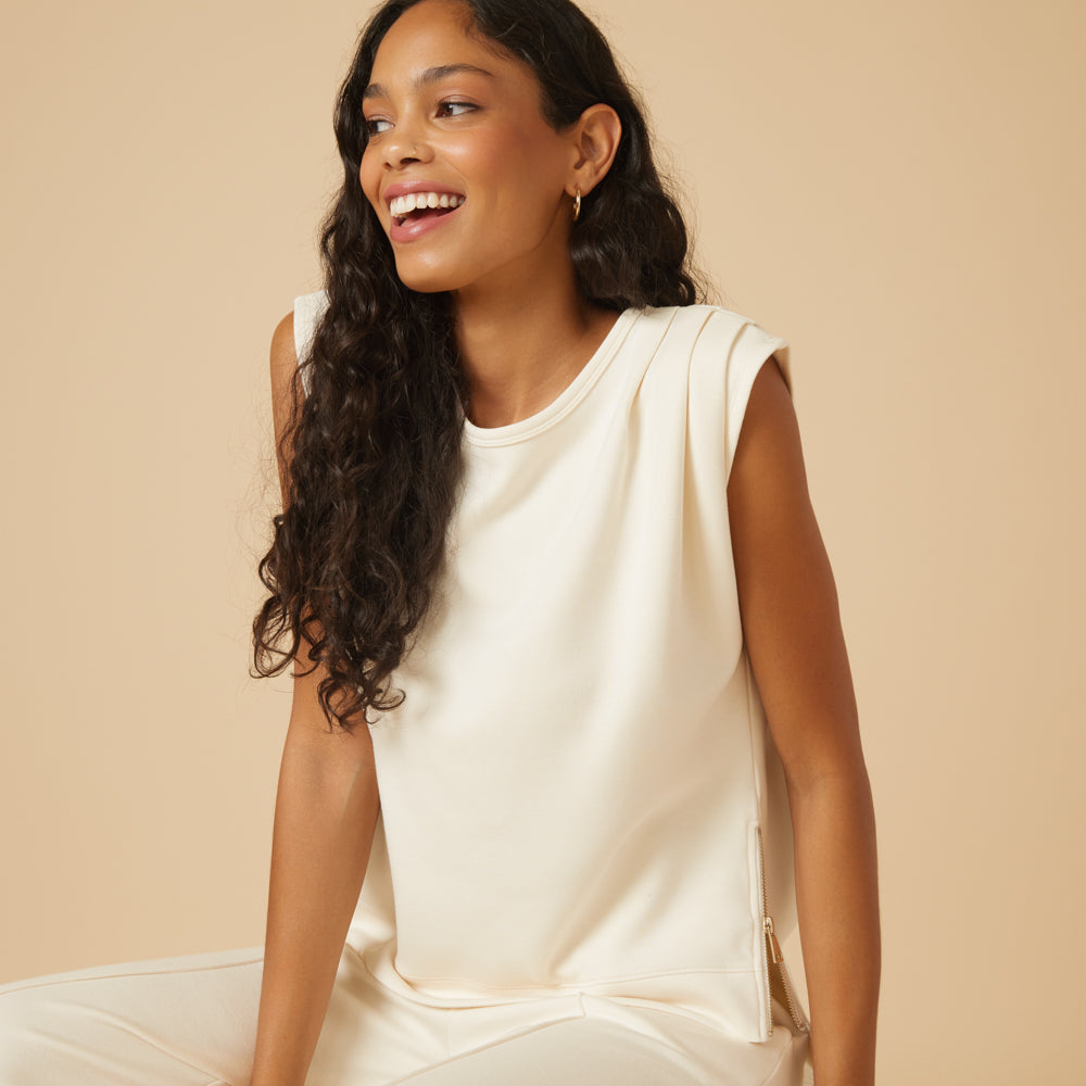 DreamTech Pleated Shoulder Tank with Cropped Pant
