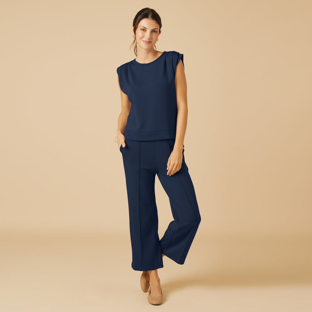 DreamTech Pleated Shoulder Tank with Cropped Pant