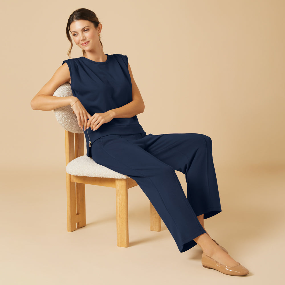 DreamTech Pleated Shoulder Tank with Cropped Pant