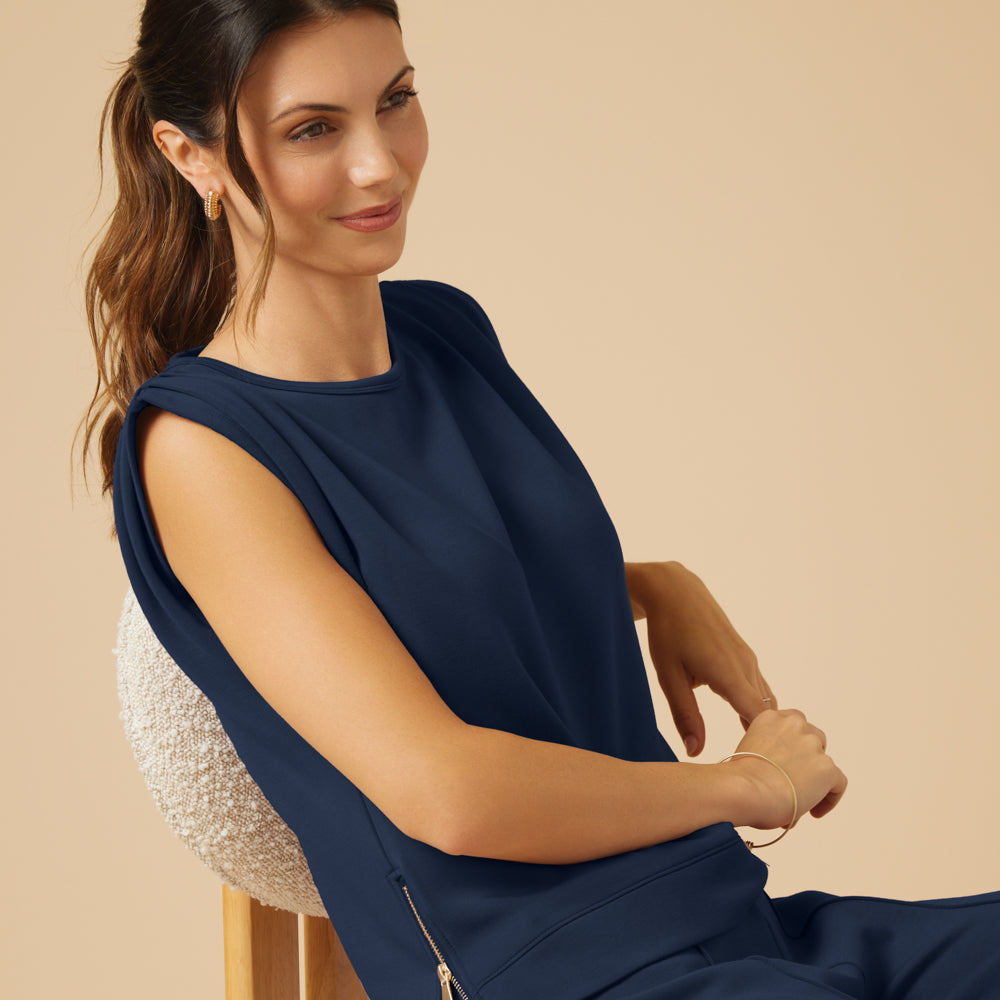 DreamTech Pleated Shoulder Tank with Cropped Pant