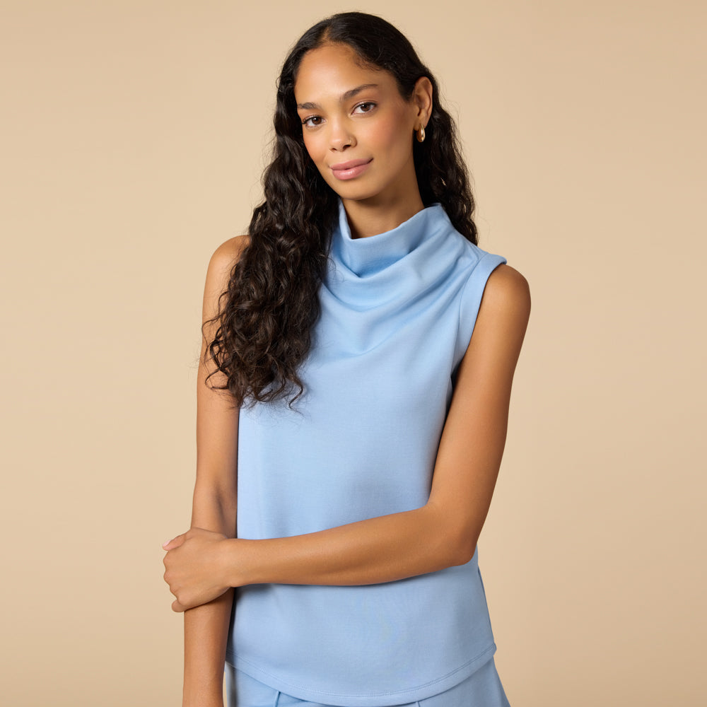 DreamTech Sleeveless Cowl Top with Pintuck Shorts