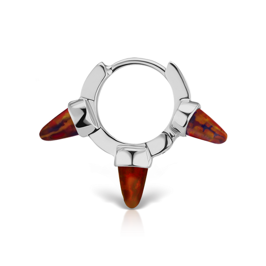 Triple Short Black-Red Opal Spike Hoop Earring