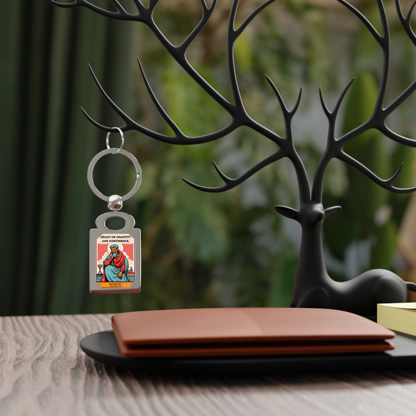 Saint Augustine-Inspired Keychain: A Blend of Faith and Humor