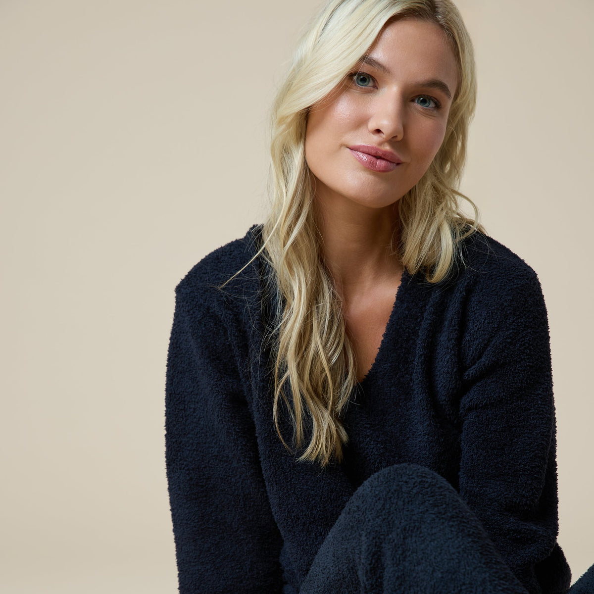 Solid Marshmallow V-Neck Lounge Set