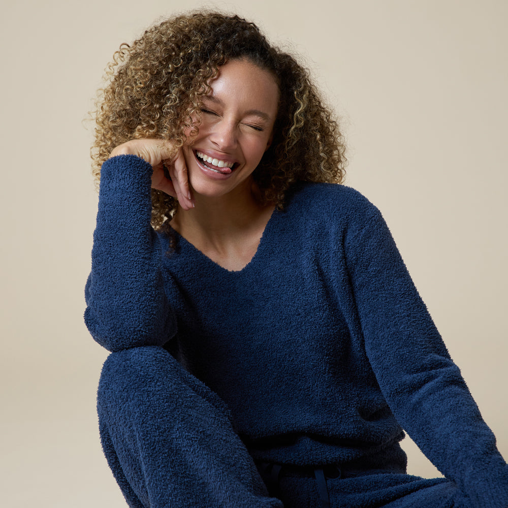 Solid Marshmallow V-Neck Lounge Set
