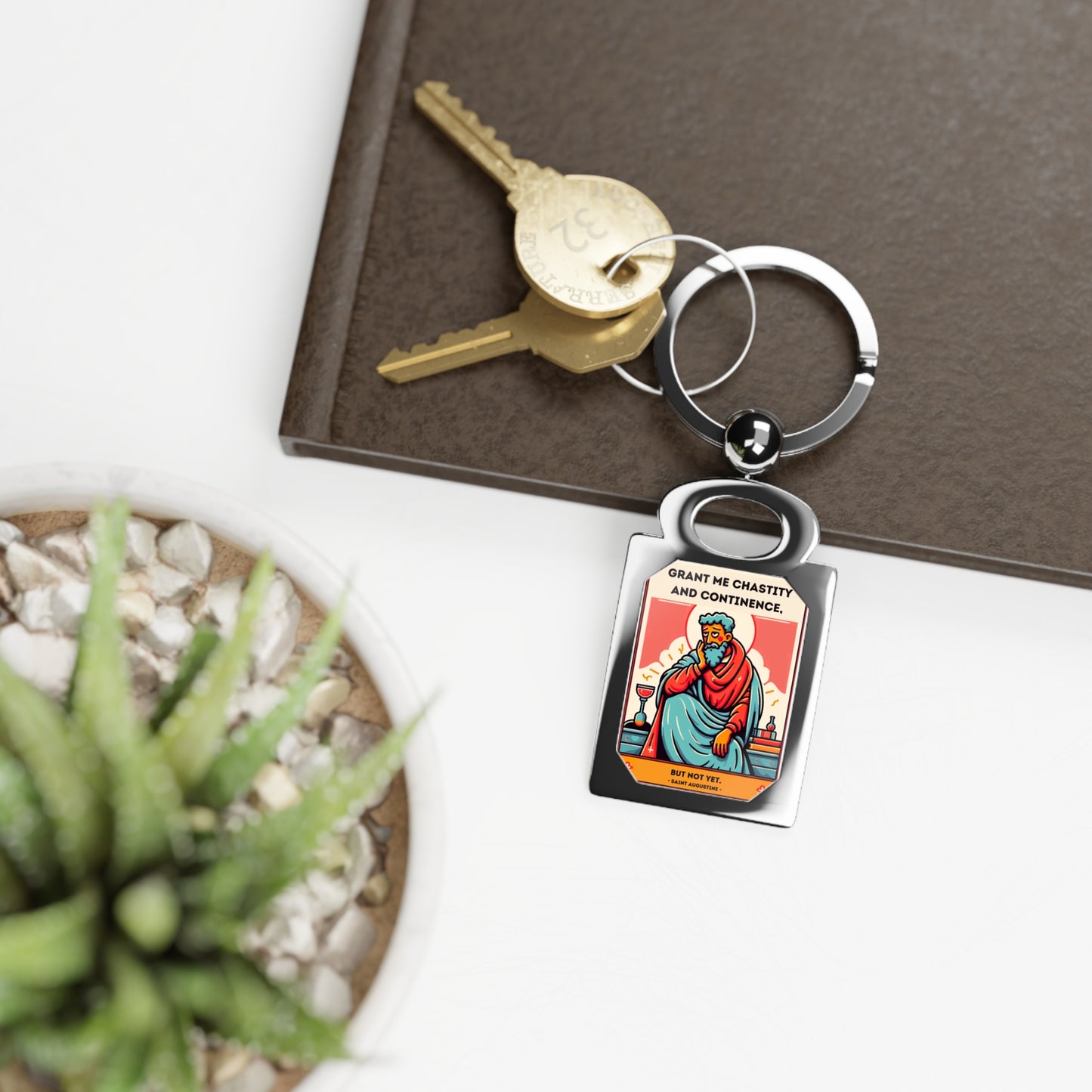 Saint Augustine-Inspired Keychain: A Blend of Faith and Humor